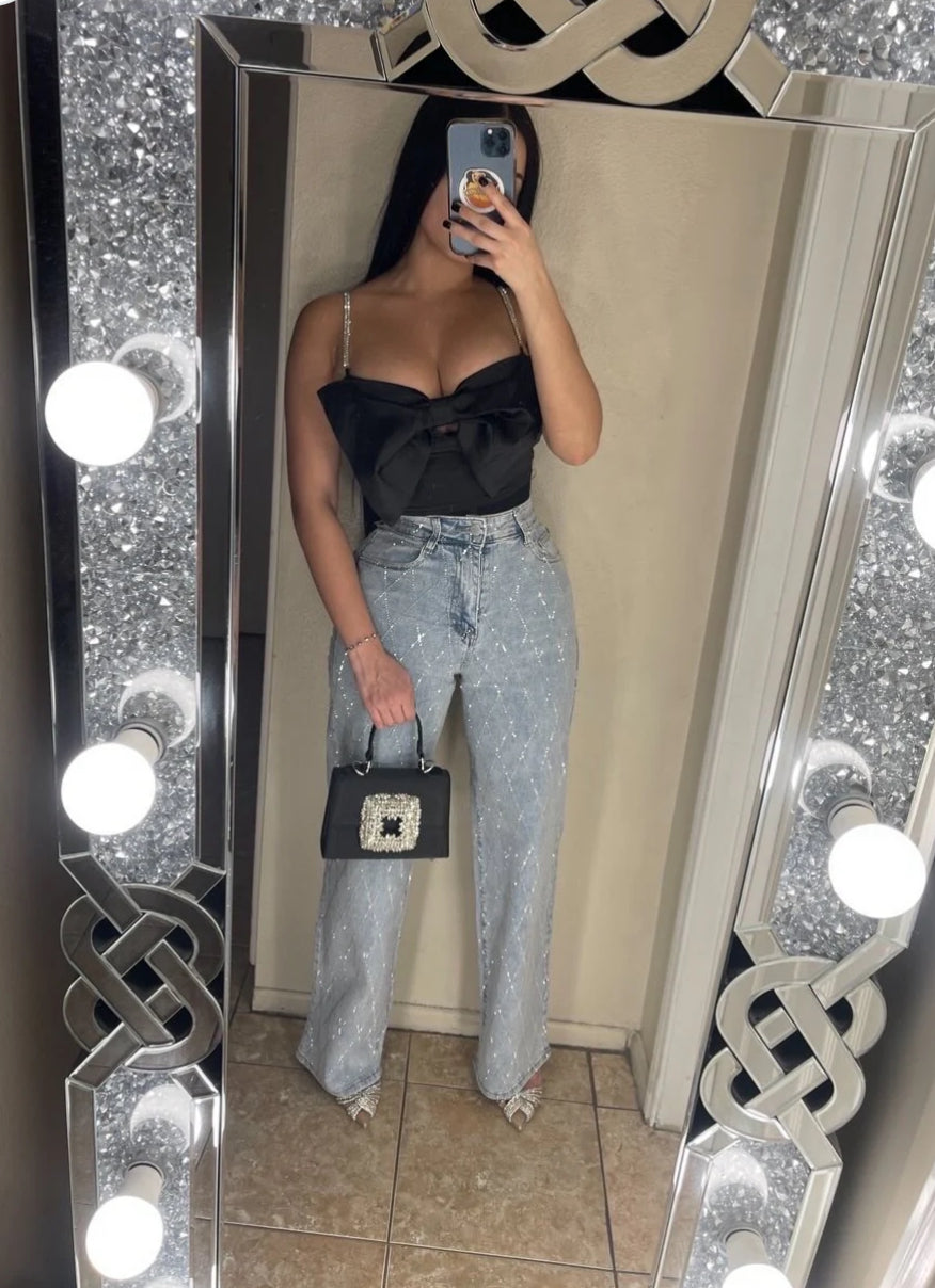 Diamond shaped rhinestone jeans