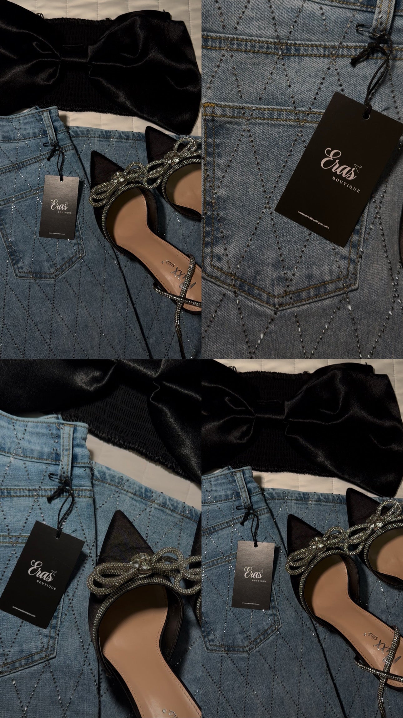 Diamond shaped rhinestone jeans